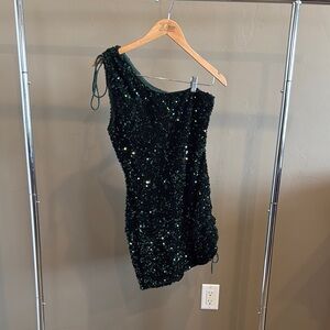 Formal Mini Dress! Dark Green, fully sequined! Size US Large.